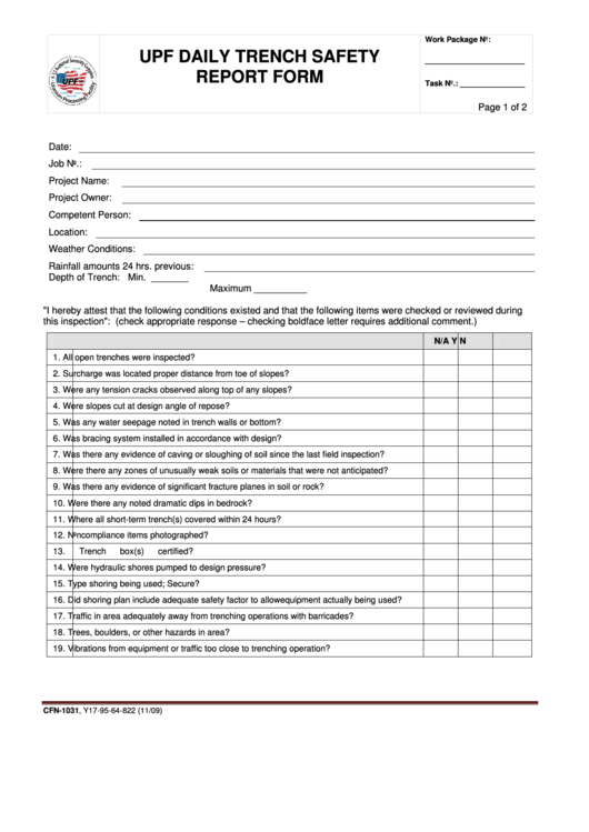 Cfn-1031 Upf Daily Trench Safety Report Form - Y-12