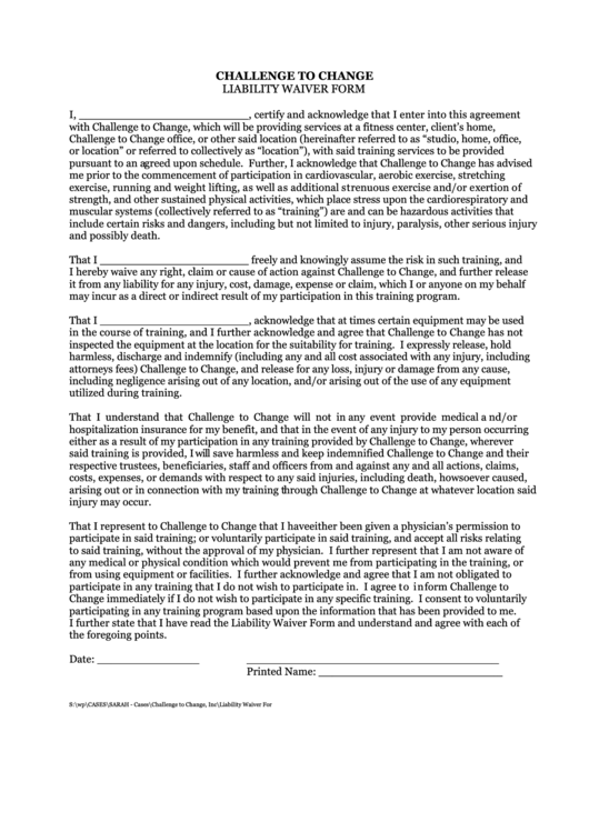 Liability Waiver Form printable pdf download