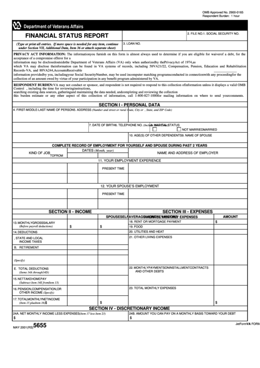 Financial Status Report - Veterans Benefits Administration Printable pdf