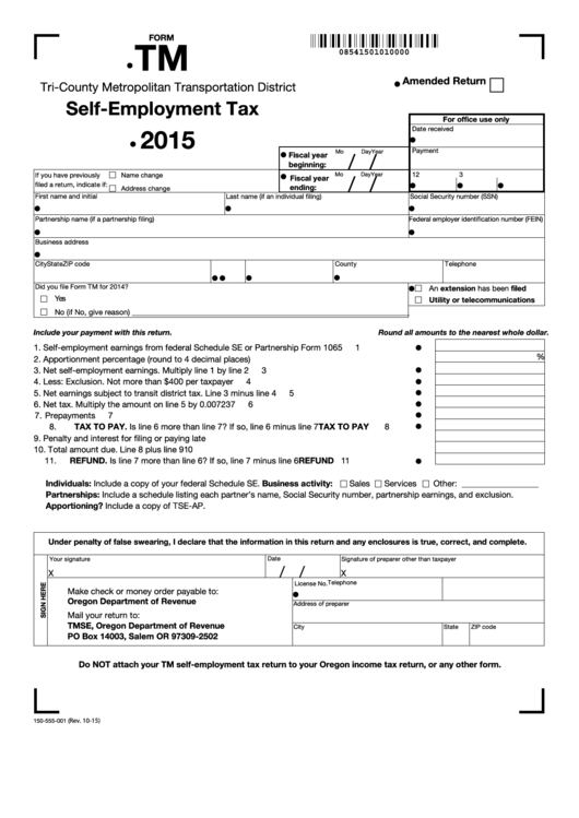 Fillable Form Tm - Self-Employment Tax - 2015 Printable pdf