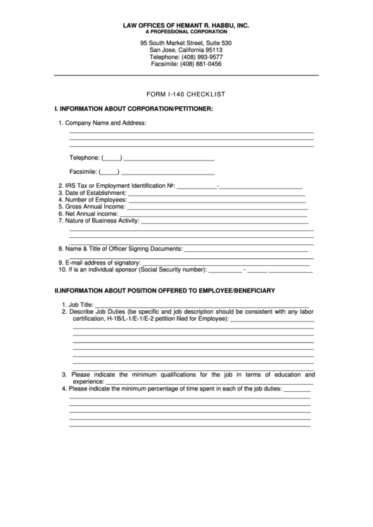 Form I-140 Checklist Printable pdf