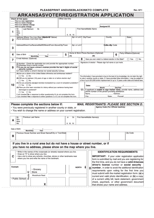 Fillable Arkansas Voter Registration Form - Arkansas Secretary Of State Printable pdf