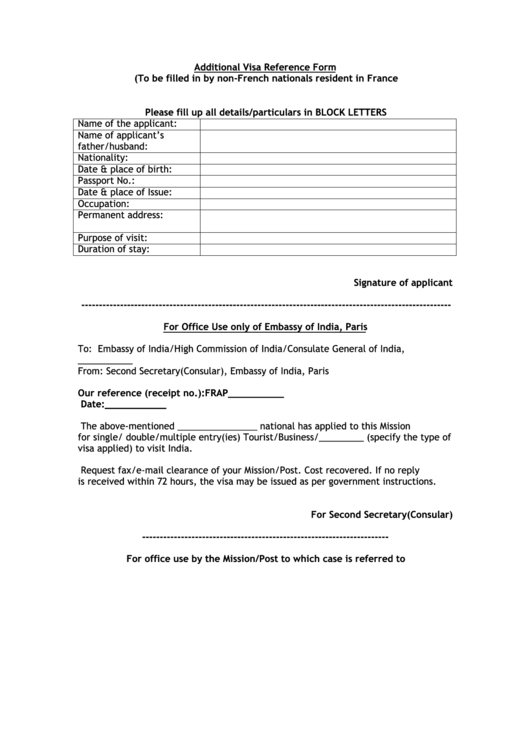 Additional Visa Reference Form Printable pdf