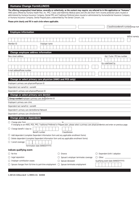 Form Il-80124-Cg - Humana Change Form Printable pdf