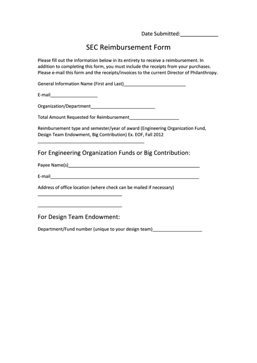 Sec Reimbursement Form Printable pdf