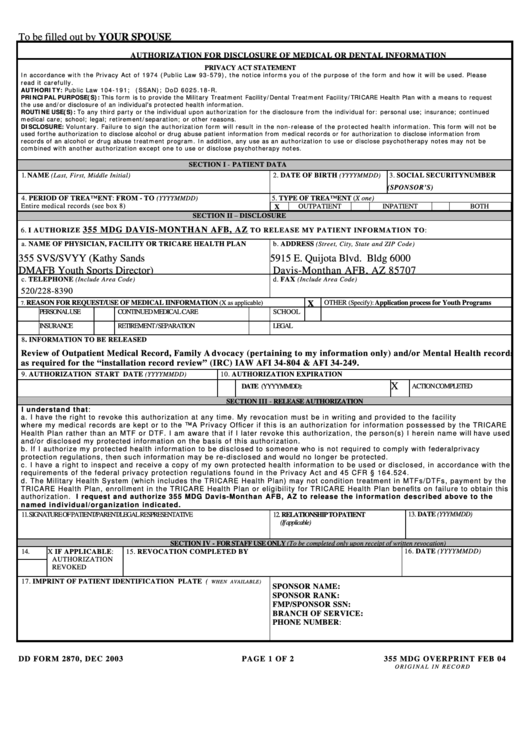 Medical Release Form Dd 2870 Su Hesbani