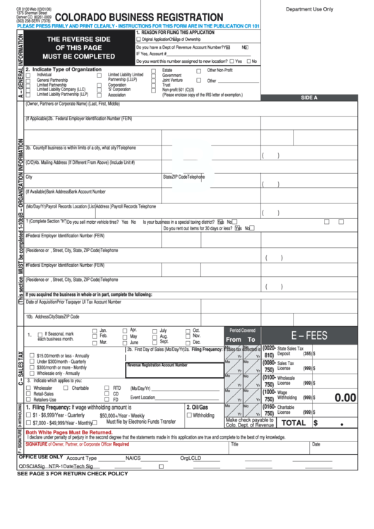 Form Cr 0100 Web - Colorado Business Registration - 2006 Printable pdf