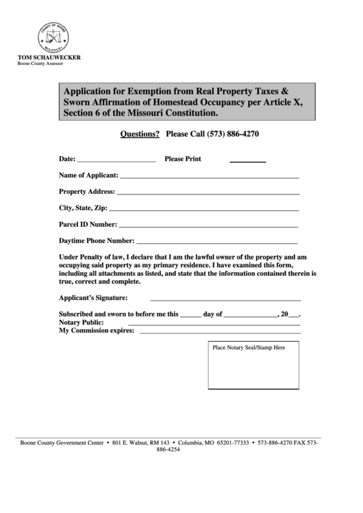 Boone County Disabled Pow Real Property Tax Exemption Application Printable pdf