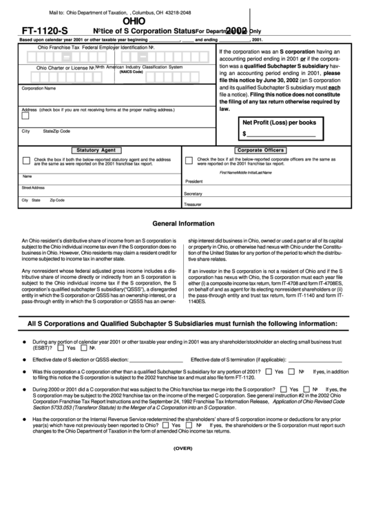 Ft-1120-S - Notice Of S Corporation Status printable pdf download