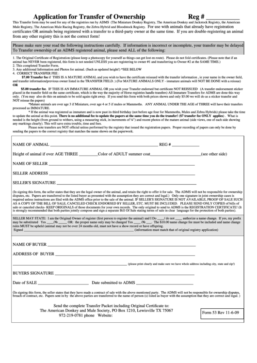 Application For Transfer Of Ownership Printable pdf