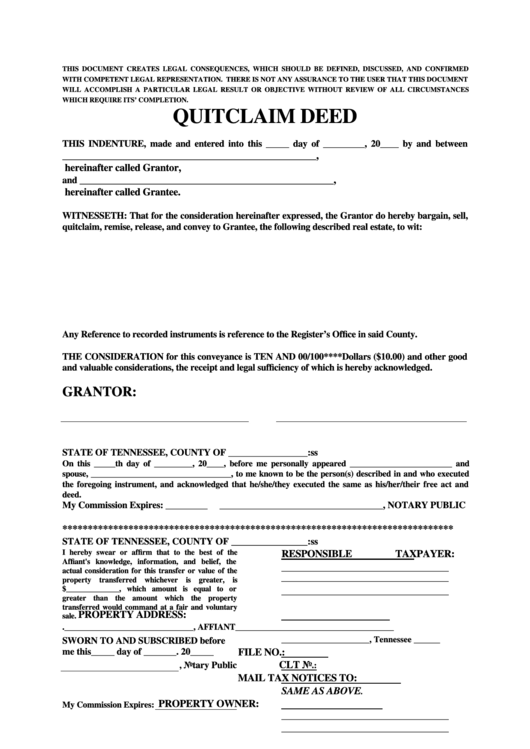 Quit Claim Deed Printable pdf