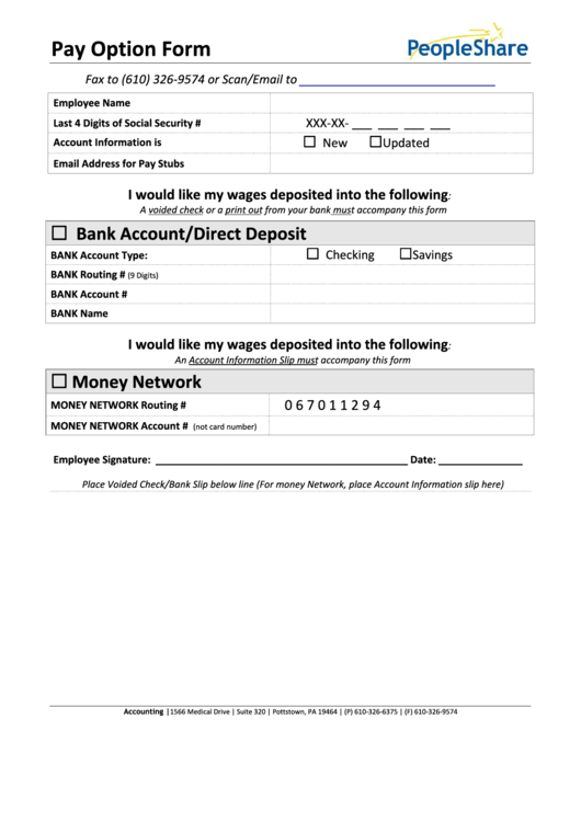 Pay Option Form - Peopleshare Printable pdf