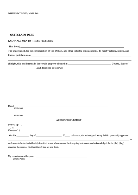 Quitclaim Deed - Greenlee County Printable pdf