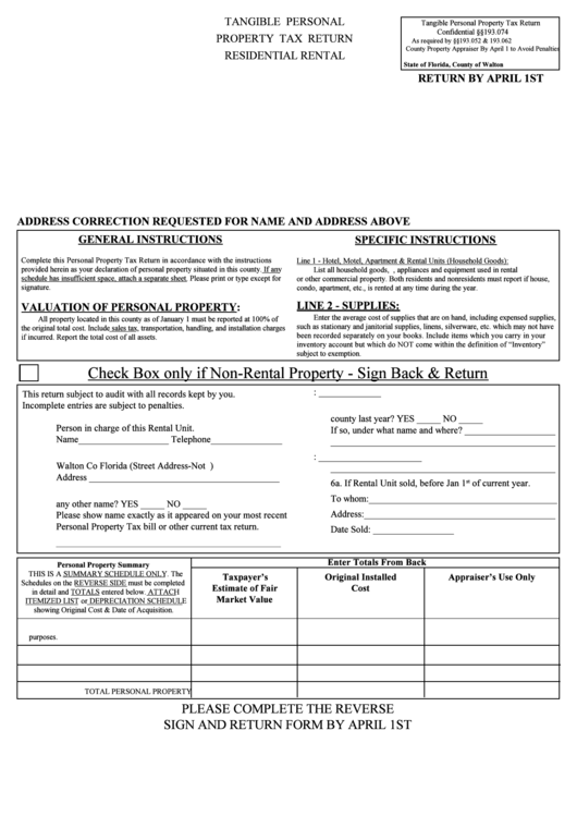 Tangible Personal Property Tax Return Printable pdf