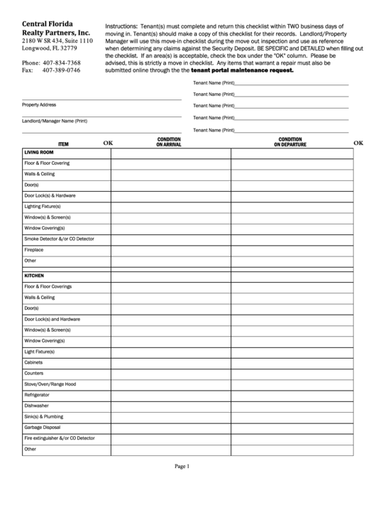 Fillable Move In Move Out Checklist Printable pdf