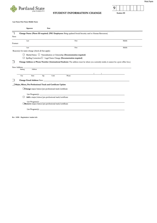 Fillable Student Information Change Form Printable pdf