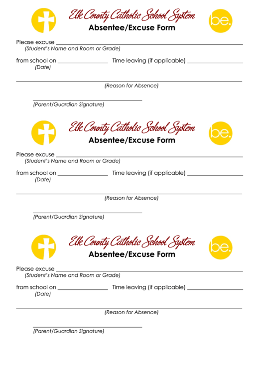 Absentee / Excuse Form Printable pdf