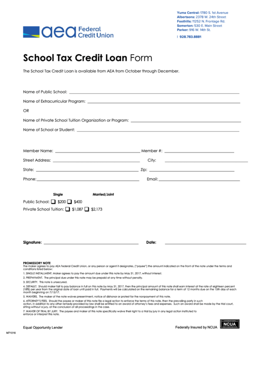 School Tax Credit Loan Form