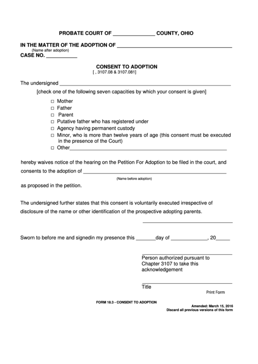 Consent To Adoption Printable pdf