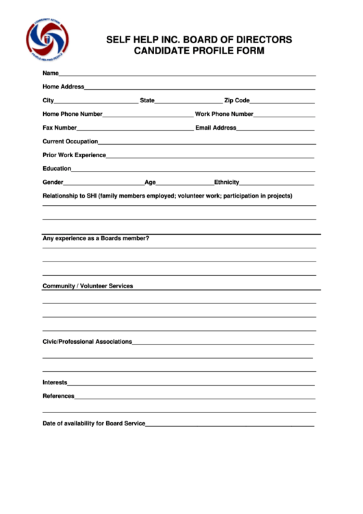 Candidate Profile Form Printable pdf