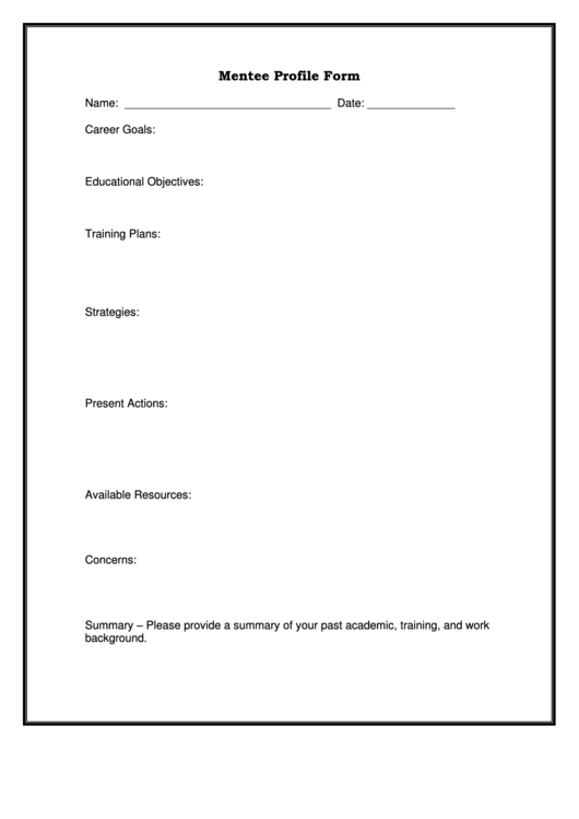 Mentee Profile Form Printable pdf