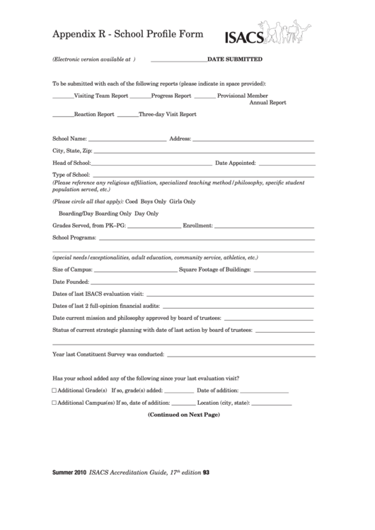 Fillable School Profile Form Printable pdf
