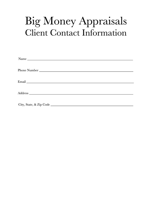 Big Money Client Contact Form Printable pdf