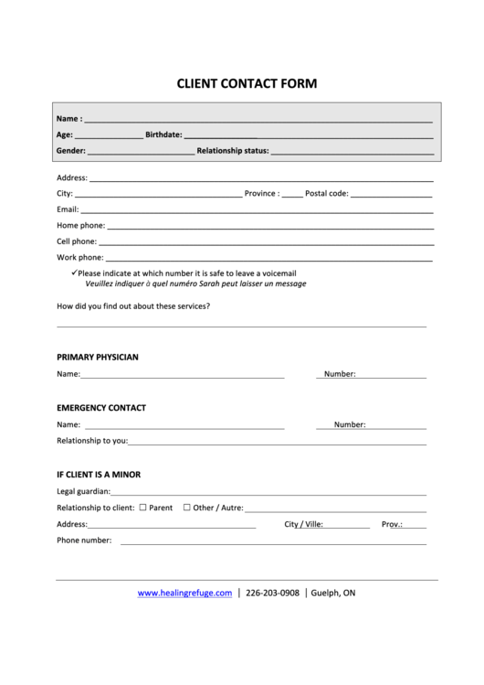 Client Contact Form Printable pdf