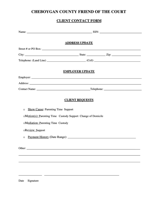 Client Contact Form Printable pdf