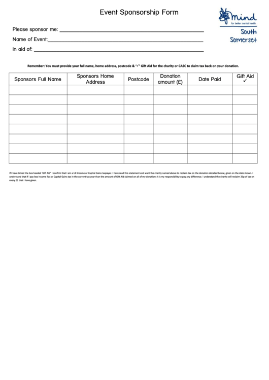 Event Sponsorship Form Printable pdf