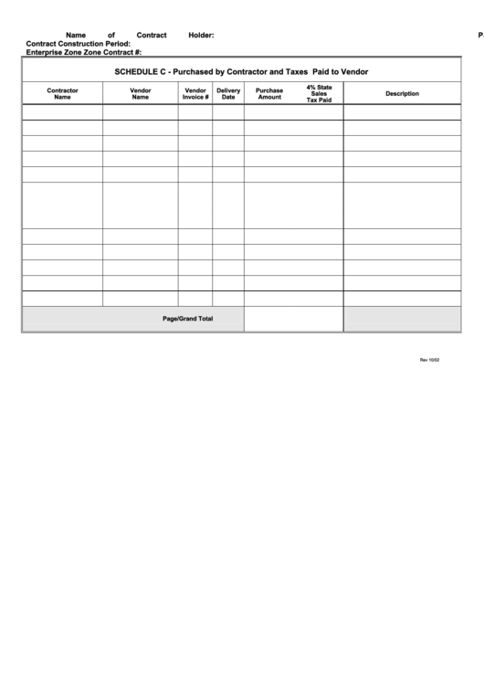 Schedule C - Purchased By Contractor And Taxes Paid To Vendor Form Printable pdf