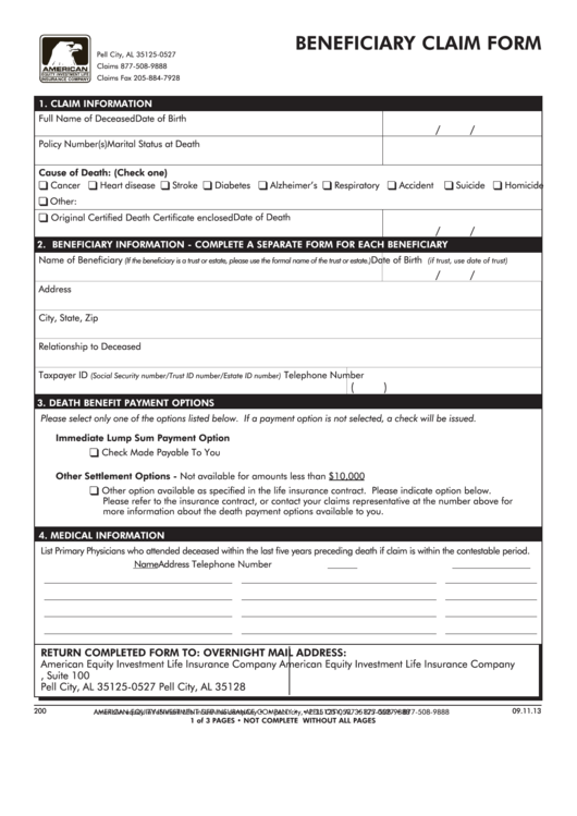 Fillable Beneficiary Claim Form printable pdf download