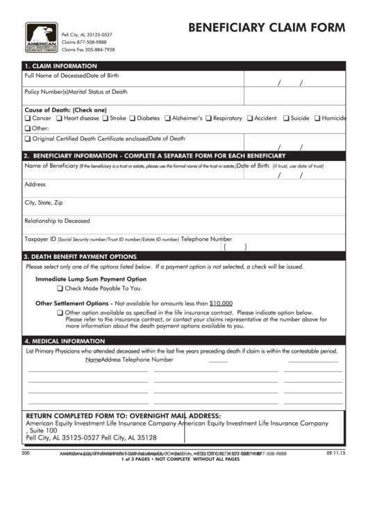 Printable Beneficiary Form Template 0644