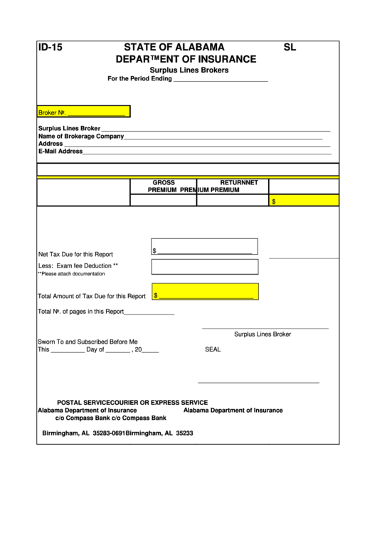 Surplus Annual Tax Form - State Of Alabama Department Of Insurance Printable pdf