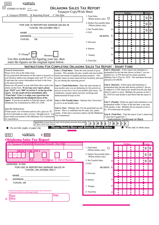 Fillable Form Sts Oklahoma Sales Tax Report Taxpayer Copy work Sheet Printable Pdf Download