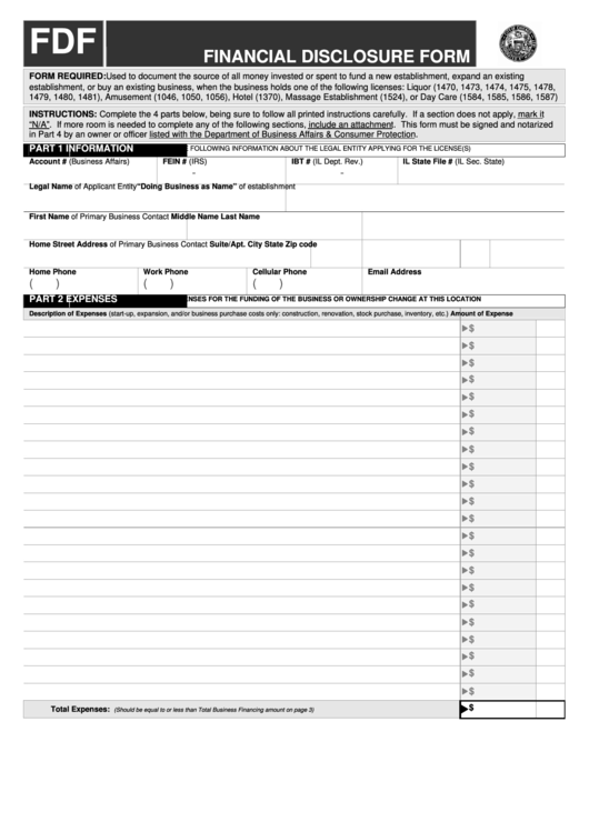 Financial Disclosure Form - City Of Chicago Printable pdf