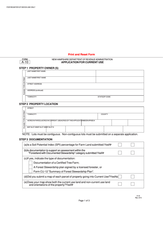 Fillable Form A-10 - Administration Application For Current Use Printable pdf