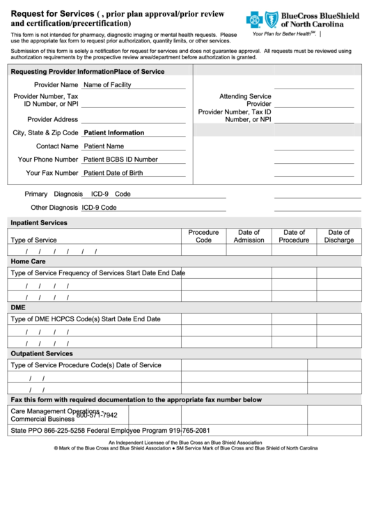 Request For Services Form Bcbs Printable pdf