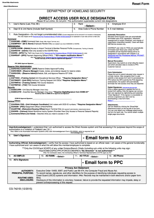 Fillable Direct Access User Role Designation Us Coast Guard Printable pdf