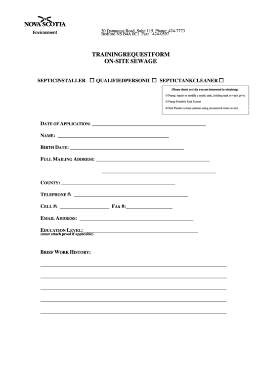 Training Request Form - Government Of Nova Scotia Printable pdf