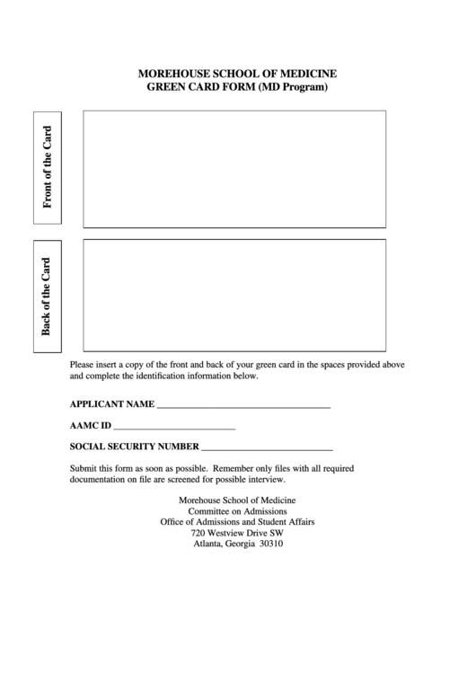 Green Card Form - Md Program Printable pdf