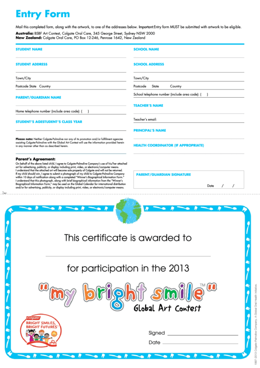 Entry Form - Colgate - Bright Smiles Bright Future Printable pdf