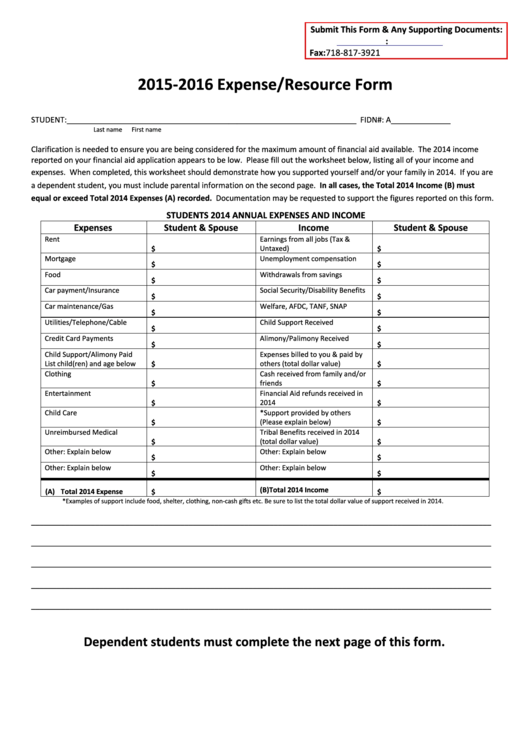 Expense/resource Form Printable pdf