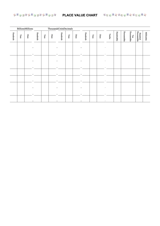 Place Value Chart Decimals Worksheet Printable pdf