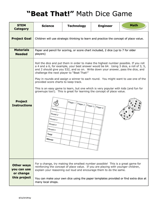 Place Value Game Template