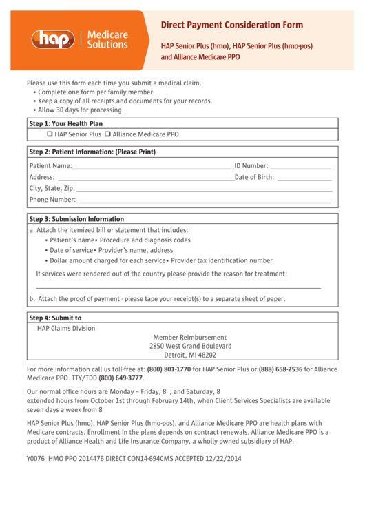 Hap Direct Payment Consideration Form Printable pdf