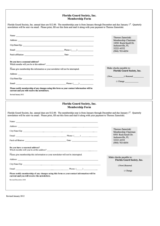 Membership Form - Florida Gourd Society Printable pdf