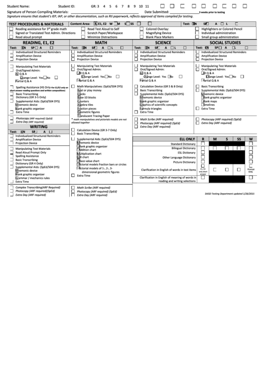 Student Grades And Tests Printable pdf
