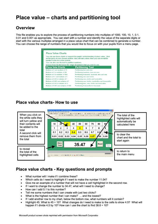 Place Value - Charts And Partitioning Tool Printable pdf