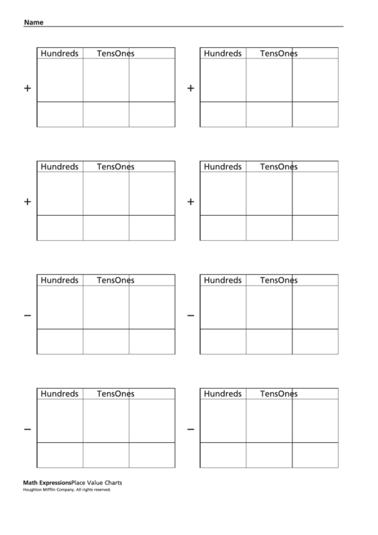 Blank Place Value Table (3 Digits) Printable pdf